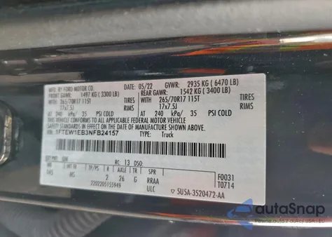 2022 Ford F150 Supercrew из США, поврежденный, VIN 1FTEW1EB3NFB24157